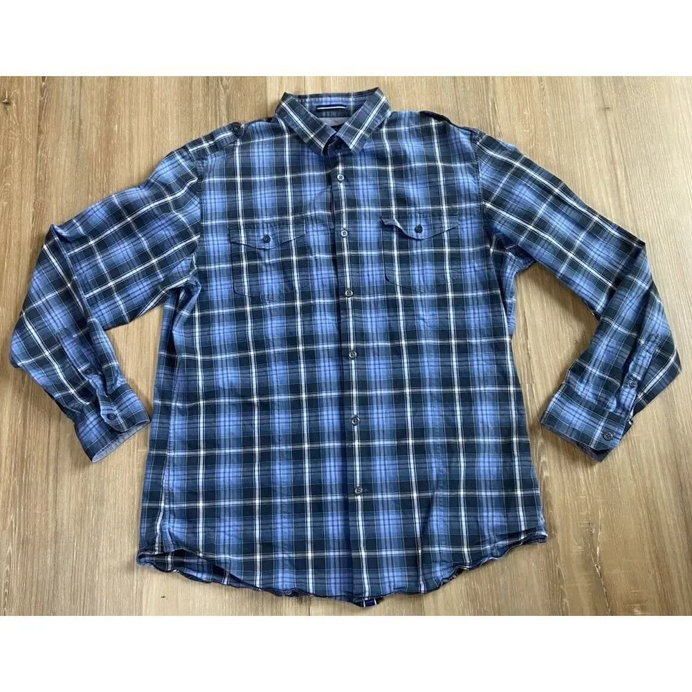 Banana Republic Mens Button Up Long Sleeve Shirts Blue Check - Set Of 2‎ - Large